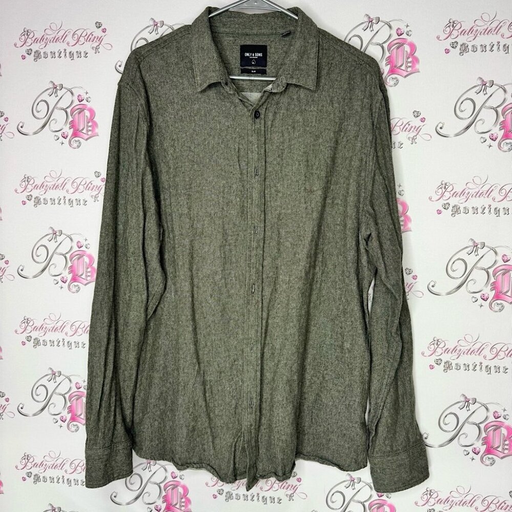 Only & sons Men's Gray green Shirt army color button up comfy soft